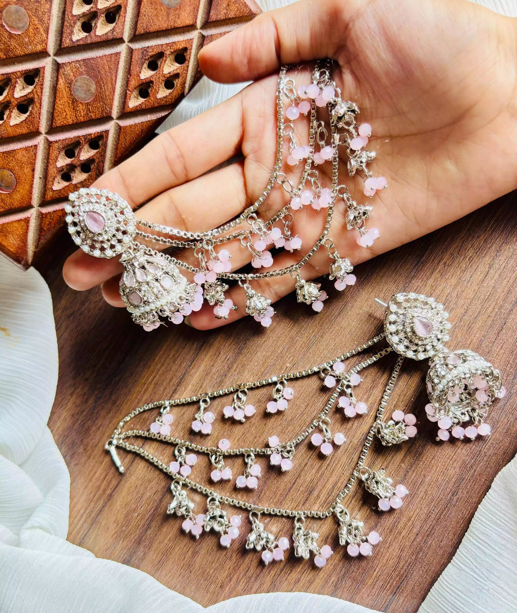 Bahubali jhumki earrings with saharay