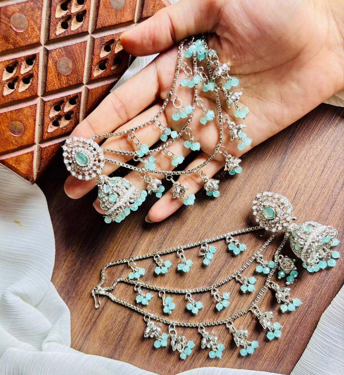 Bahubali jhumki earrings with saharay