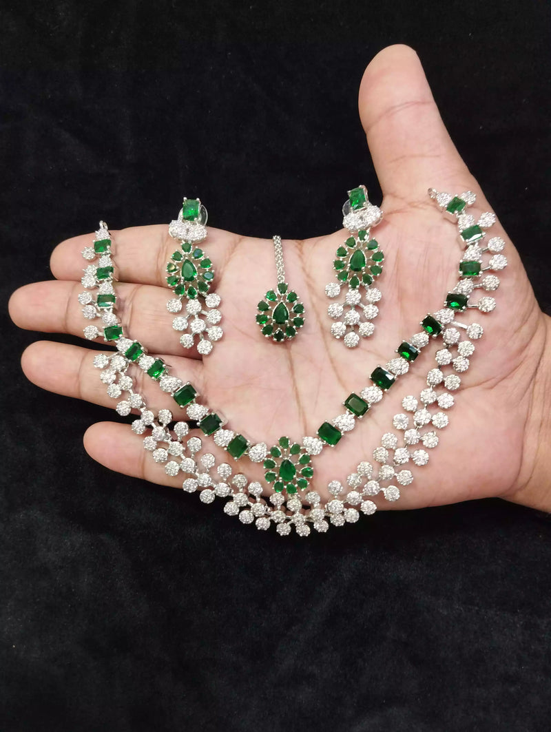 Double layer zircon necklace set