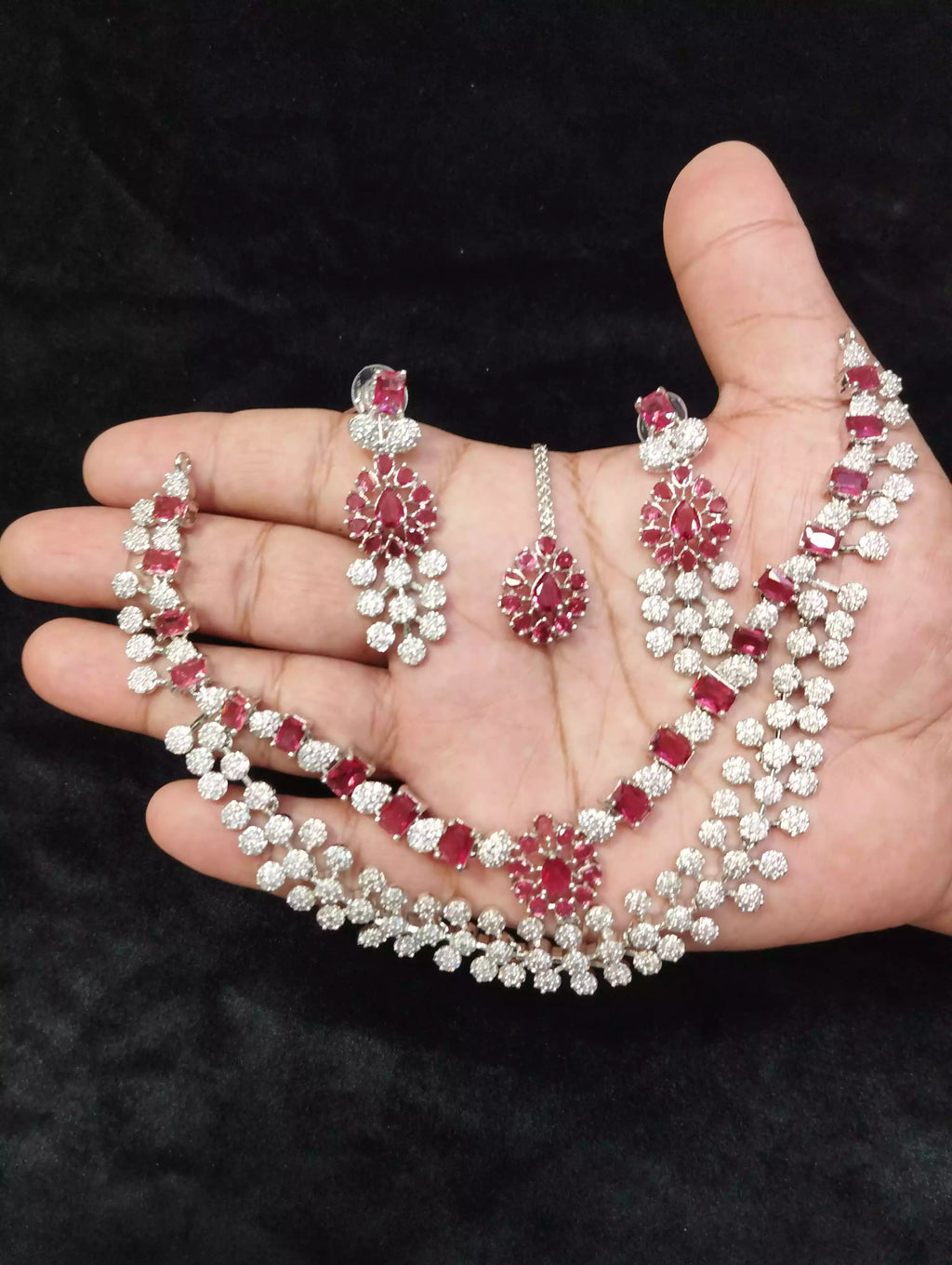 Double layer zircon necklace set