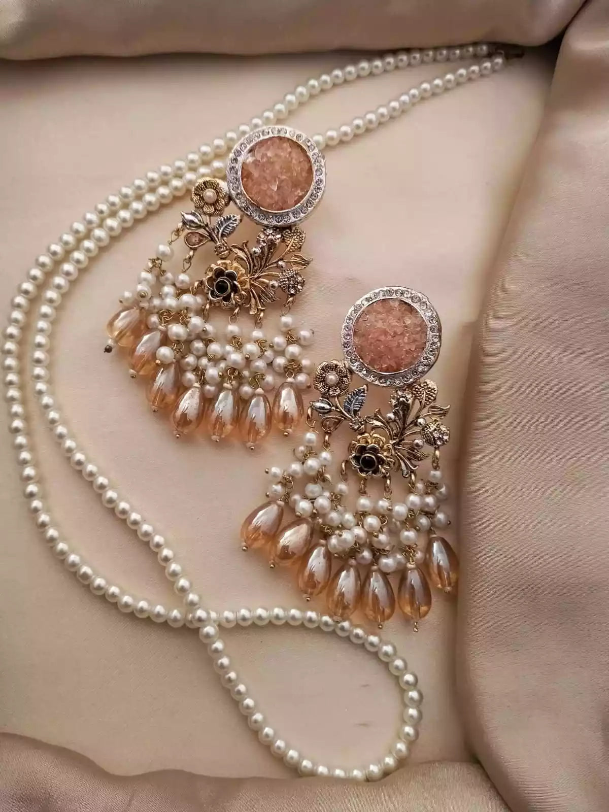 Crush stone earrings with maala