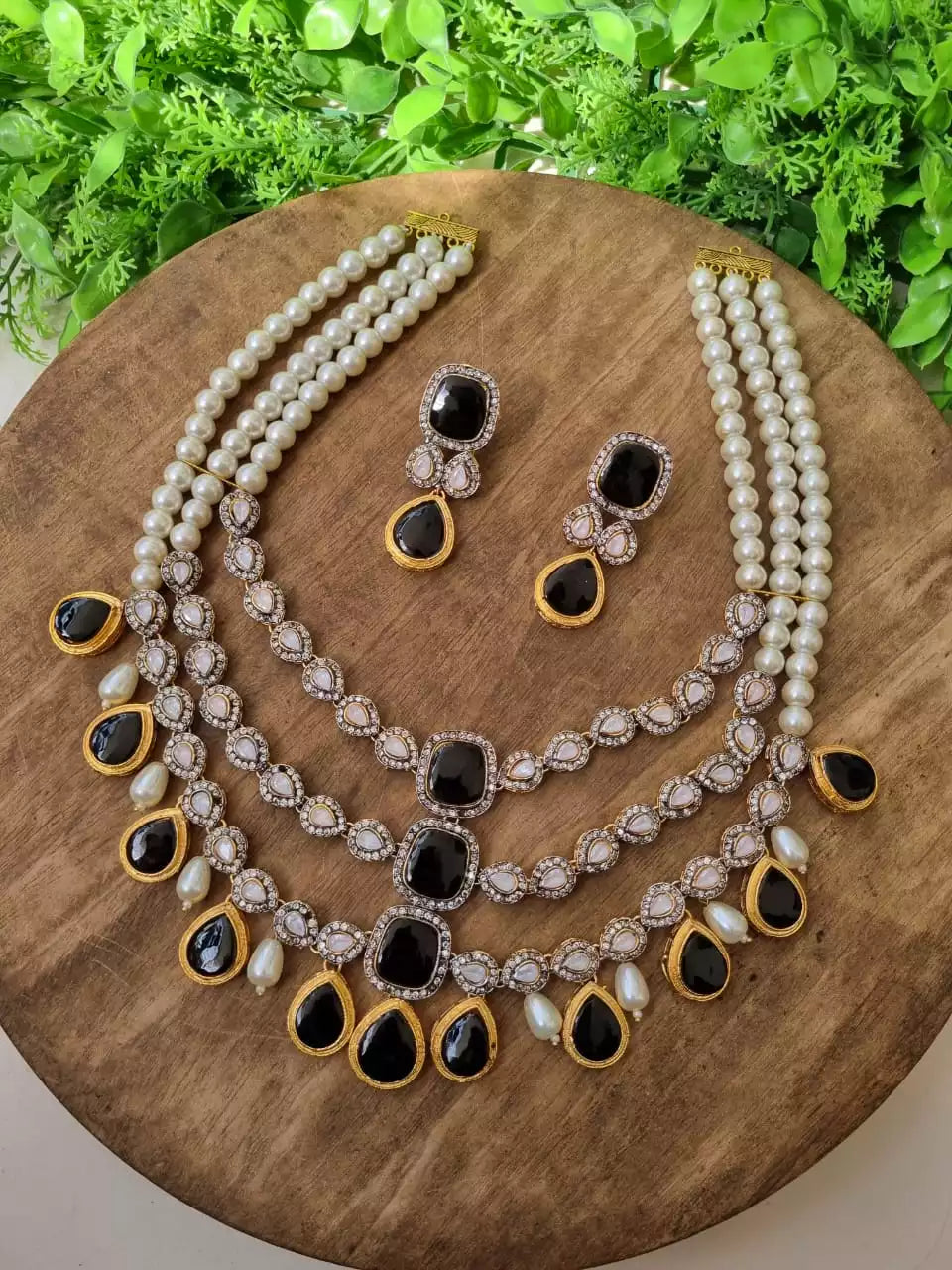 Uncut kundan and zircon maala set