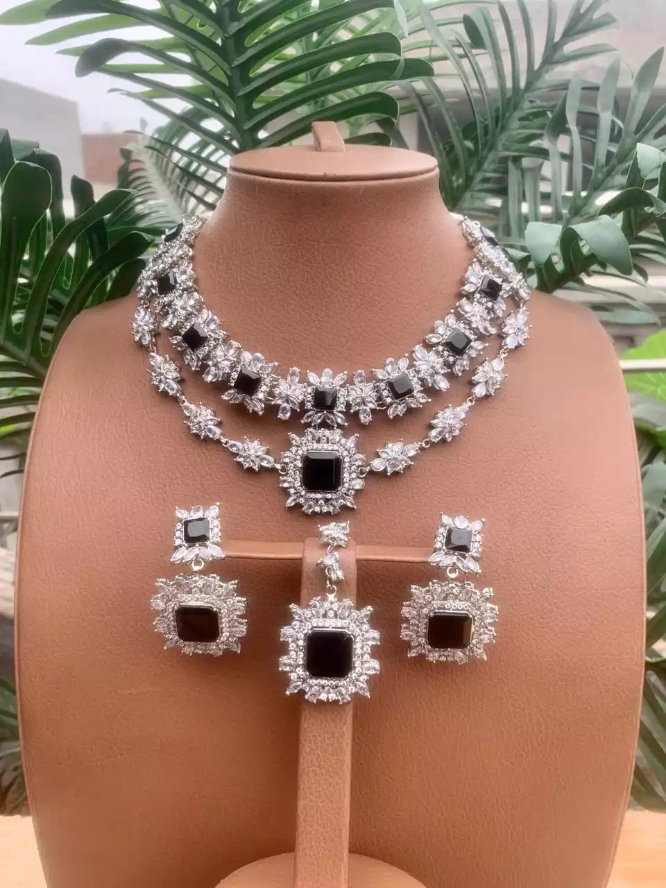 Zircon double line necklace set