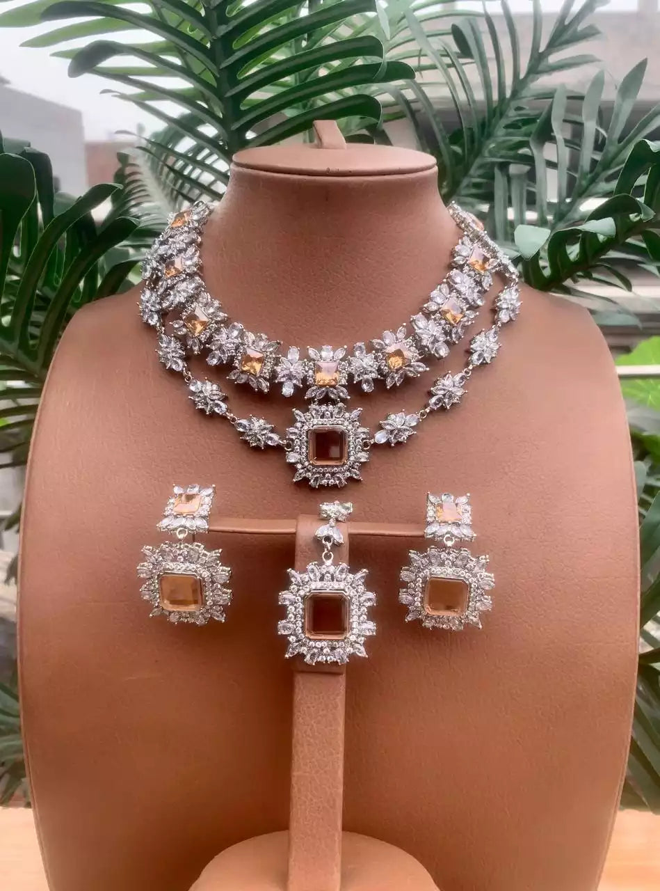 Zircon double line necklace set