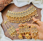 Heavy bandhai bridal set with jhumar