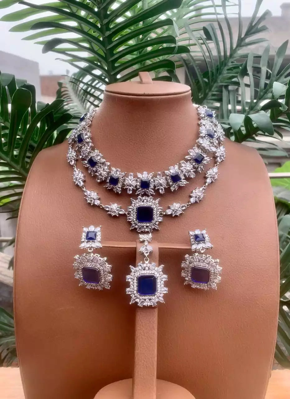 Zircon double line necklace set