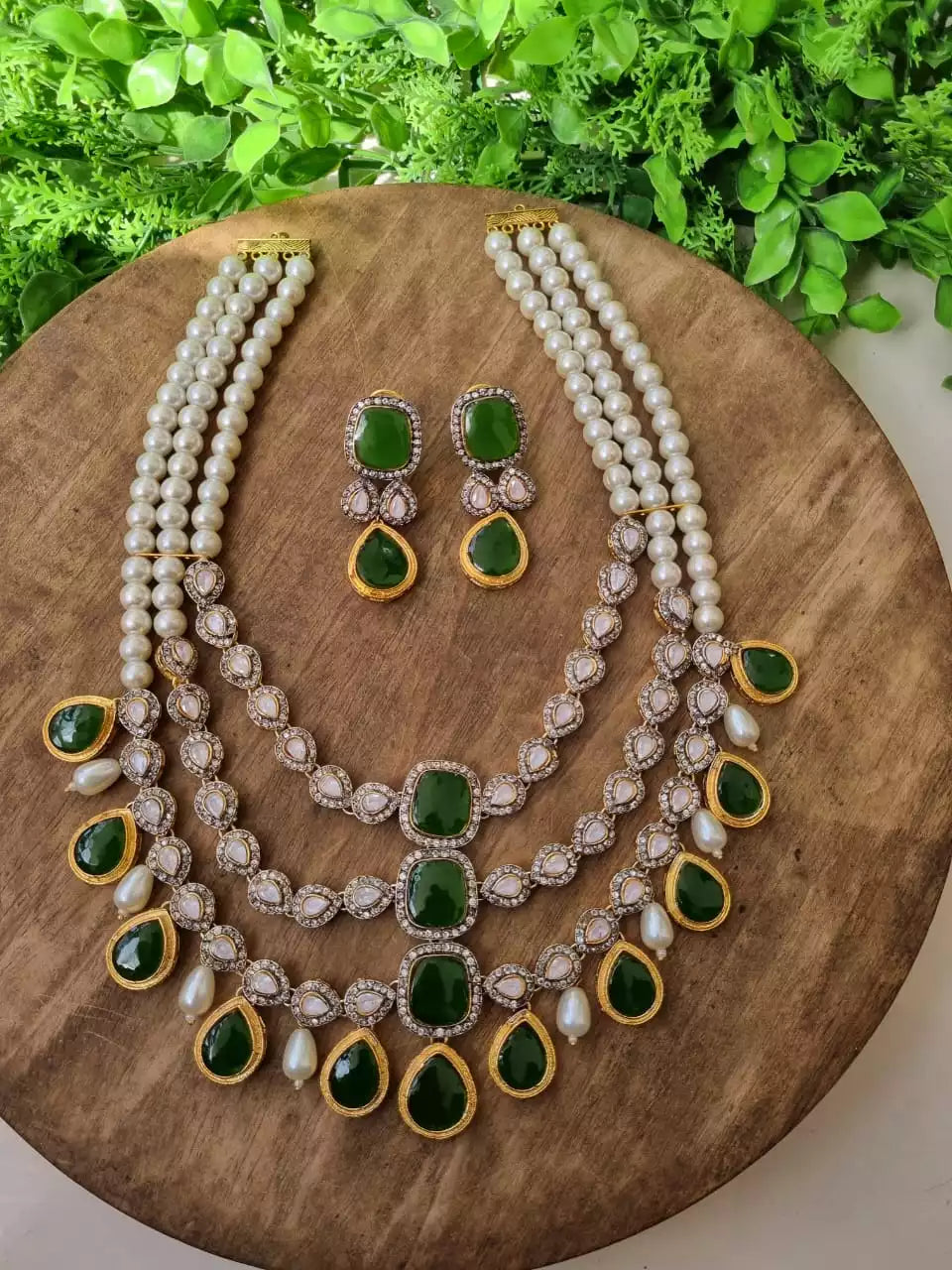 Uncut kundan and zircon maala set