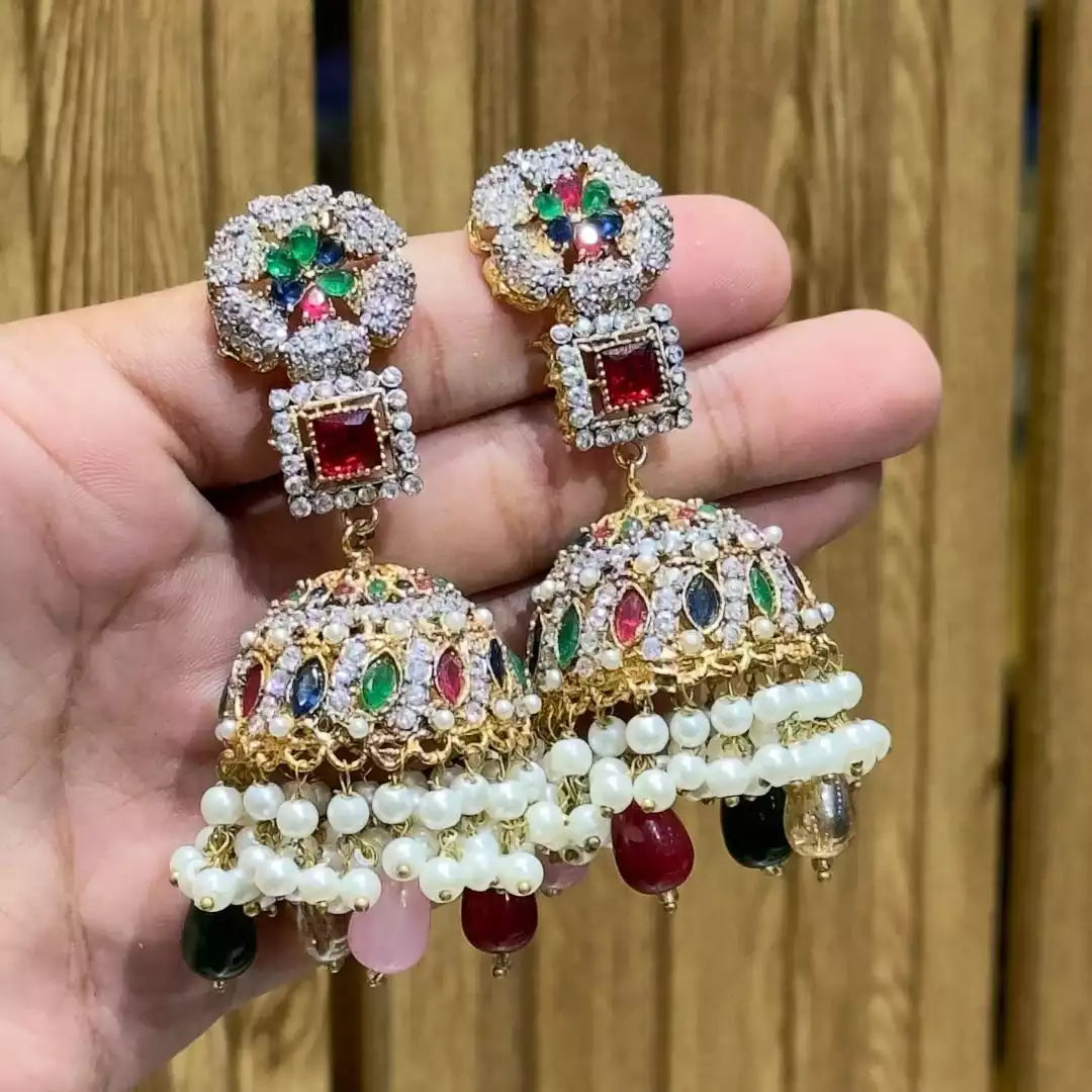 Semi precious jhumki earrings