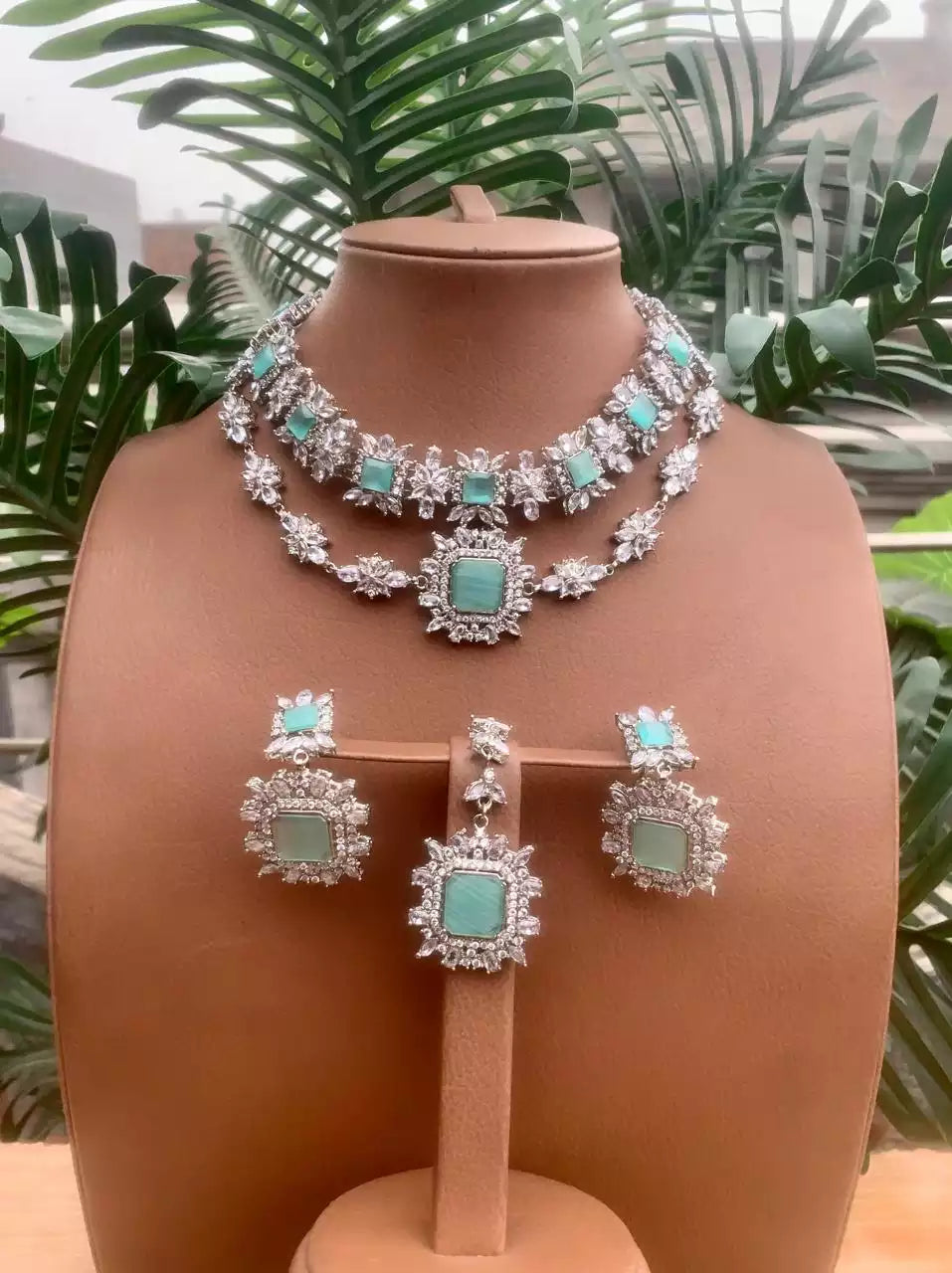 Zircon double line necklace set Main image