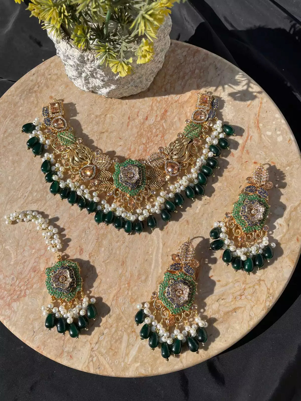 Designer 3d floral necklace set