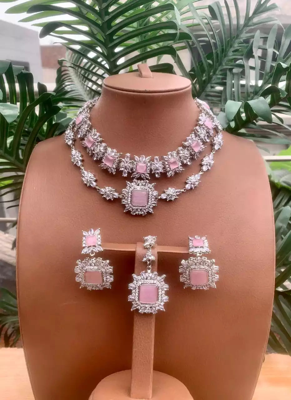 Zircon double line necklace set