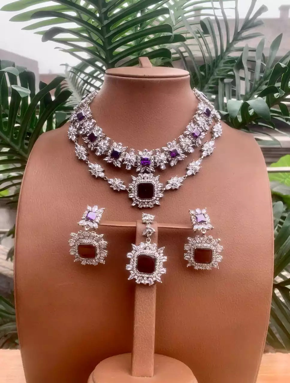 Zircon double line necklace set