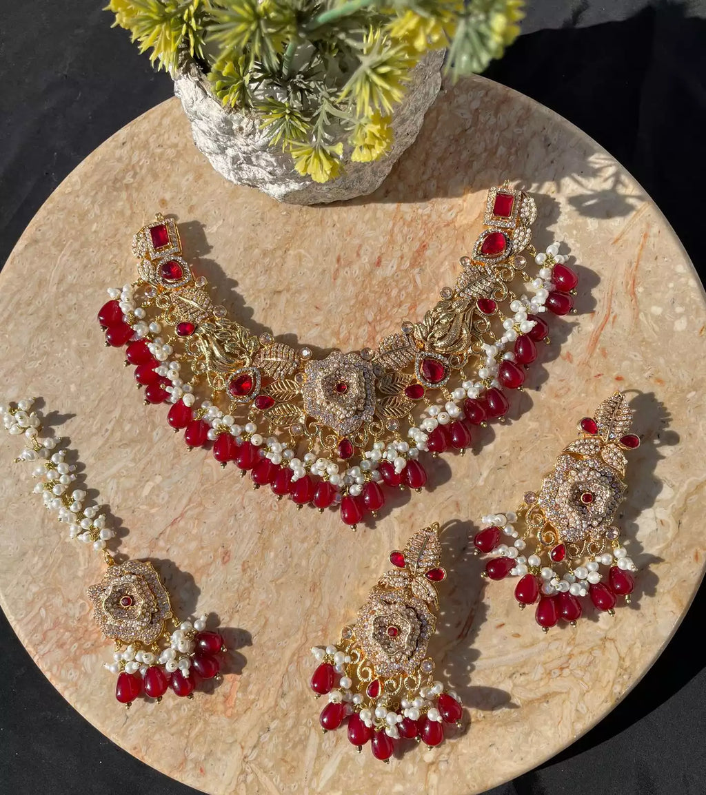 Designer 3d floral necklace set
