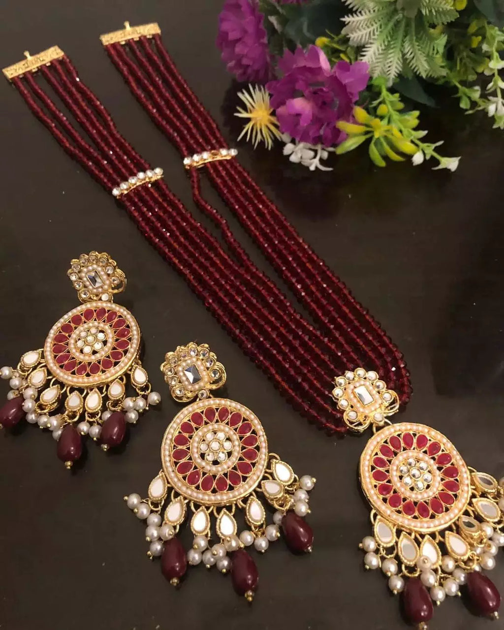 Sheesh kundan long maala set