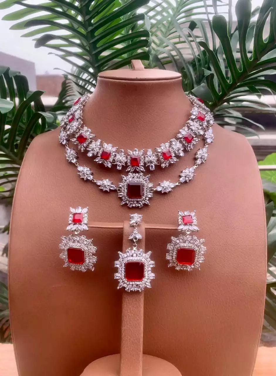Zircon double line necklace set