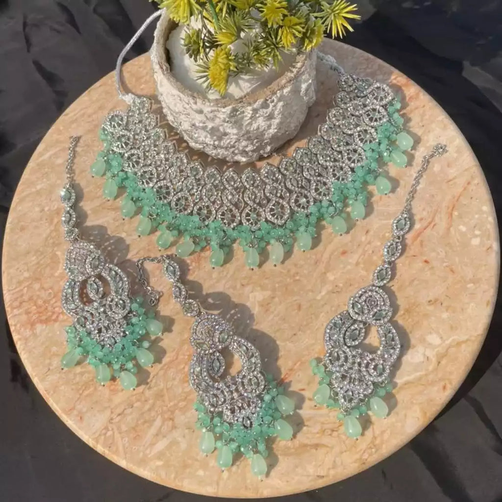 zircon bridal set with long earrings