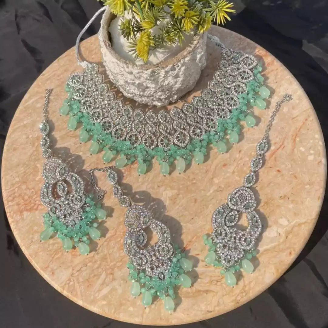 zircon bridal set with long earrings
