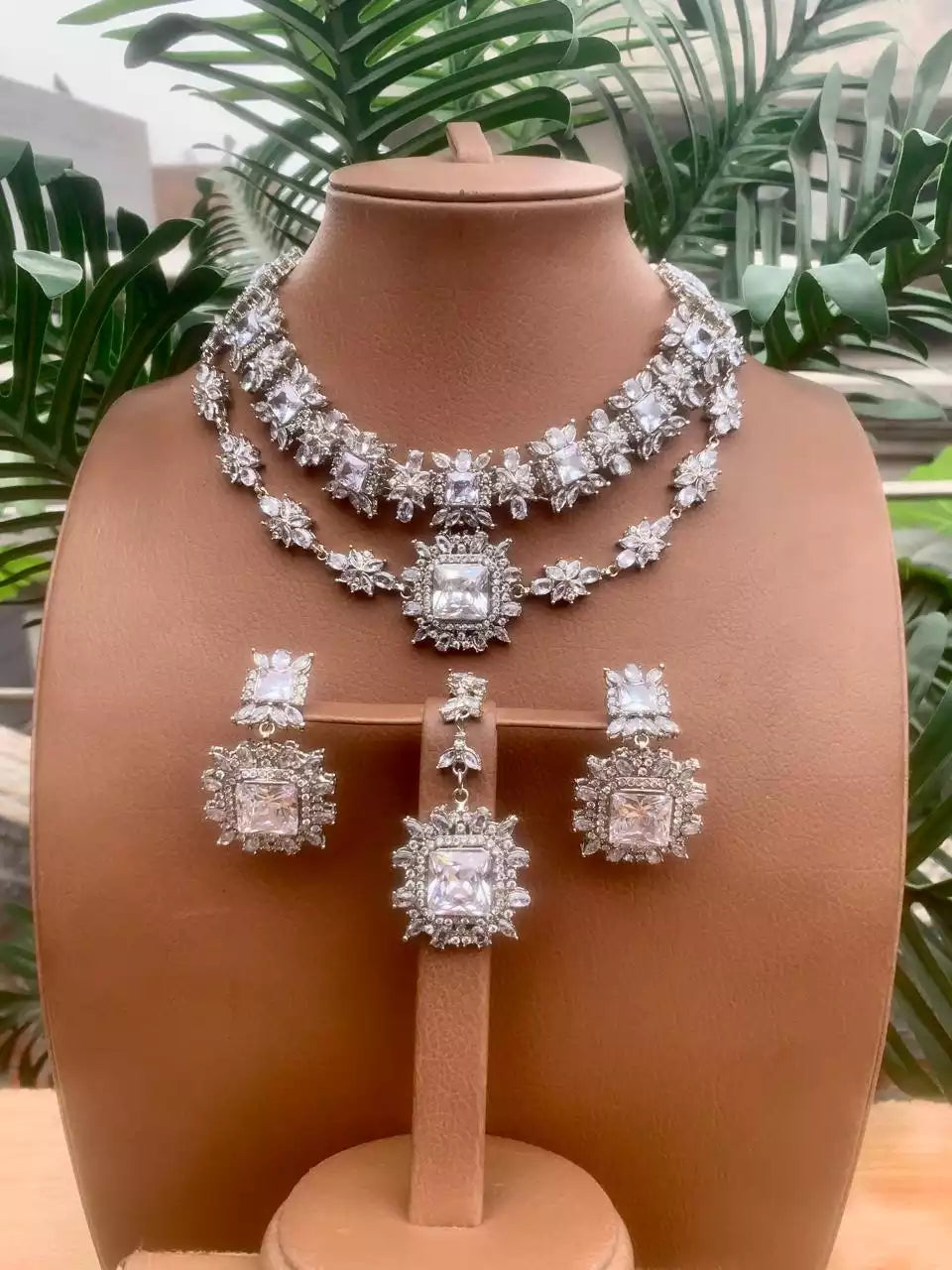 Zircon double line necklace set