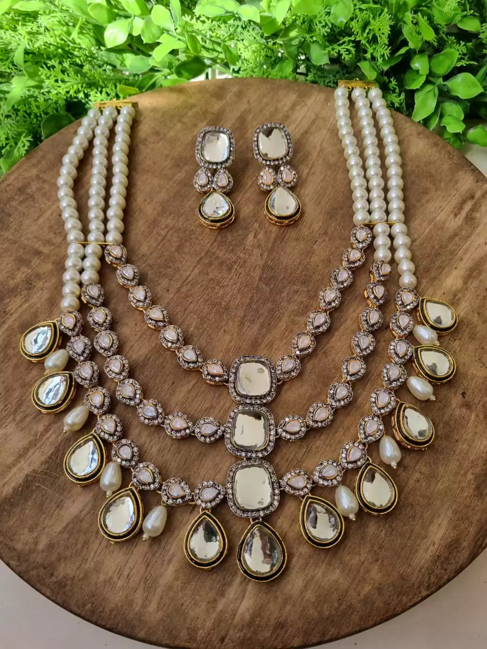 Uncut kundan and zircon maala set Main image