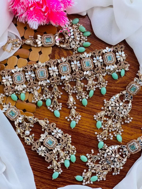 mint-green-10.webp Kundan bridal set with jhumar - Image 5