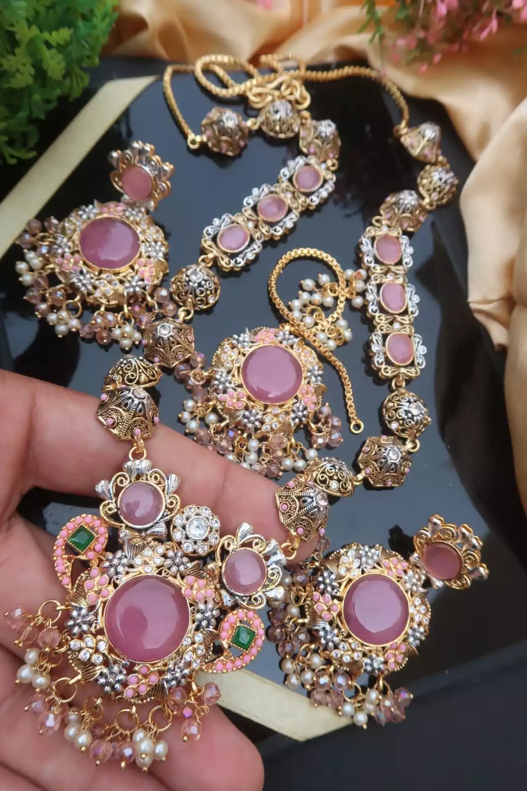 pink-16-4.webp Egyptian maala teeka set - Image 1