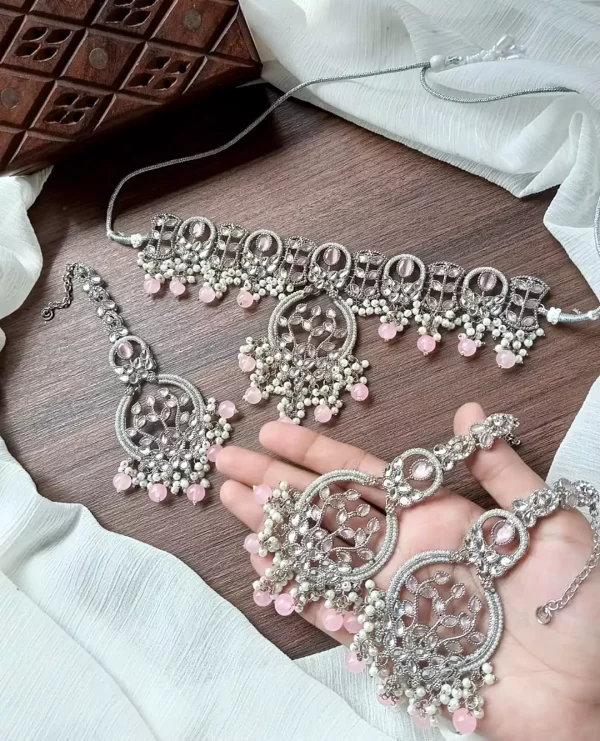 silver-ink.webp Designer leafy choker teeka set - Image 5