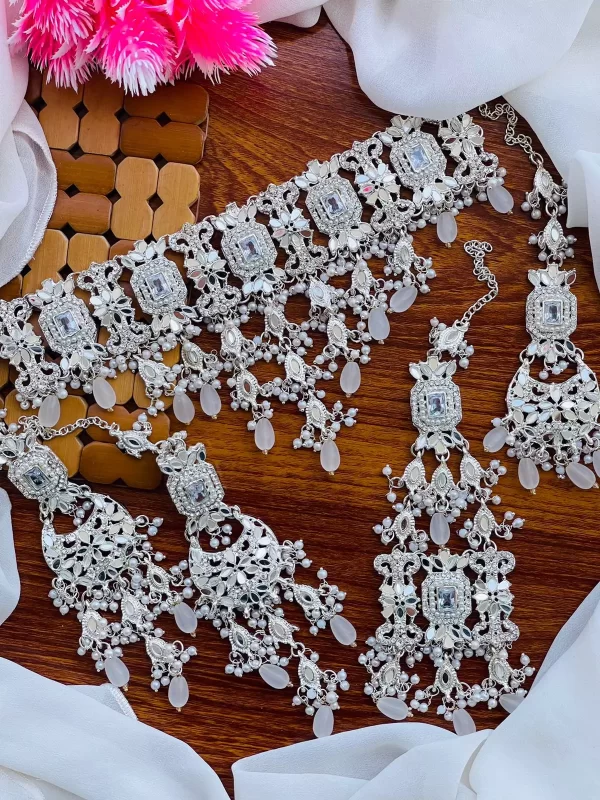 silver-s-2.webp Kundan bridal set with jhumar - Image 7