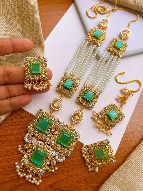 light green Egyptian maala set with teeka - Image 7