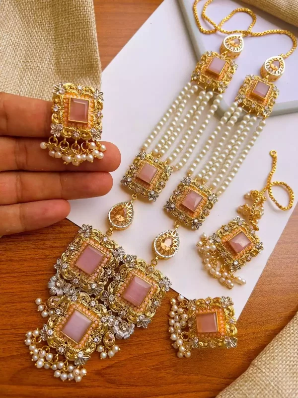 pink Egyptian maala set with teeka - Image 5