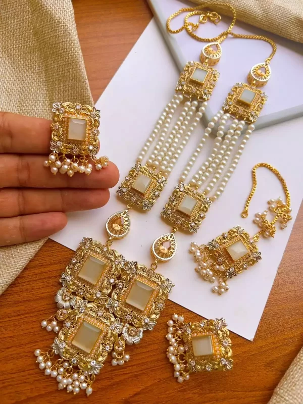 white Egyptian maala set with teeka - Image 3