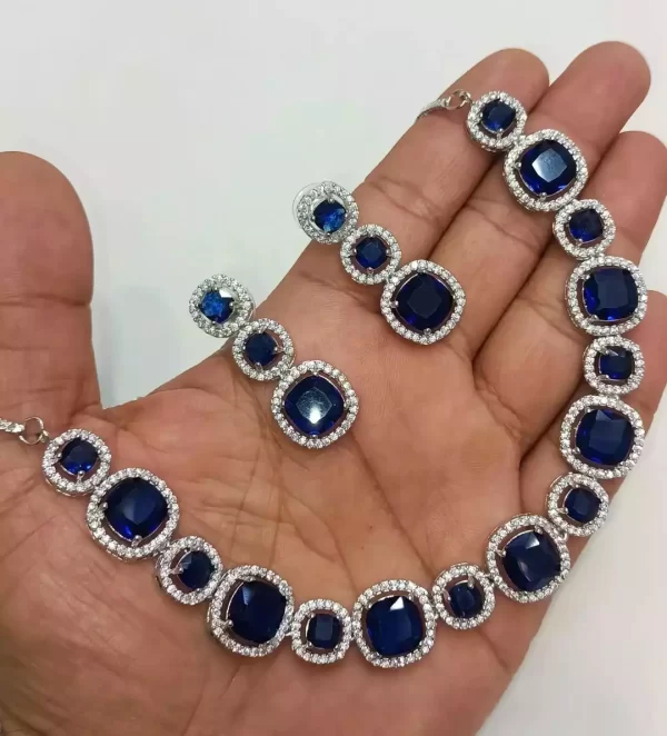 daek blue American diamond necklace set - Image 6