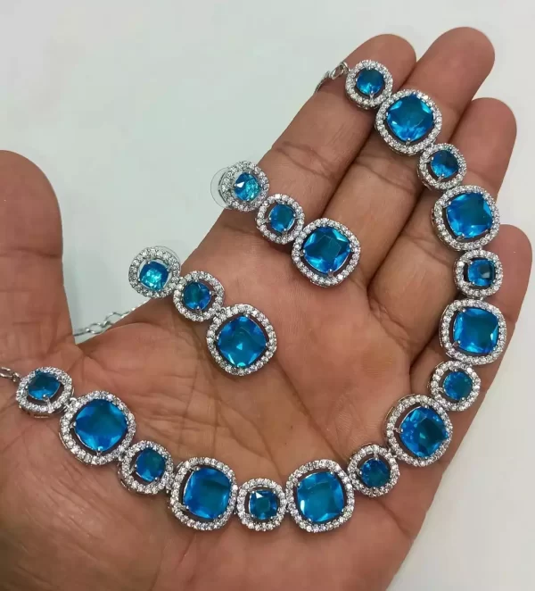 light blue American diamond necklace set - Image 5