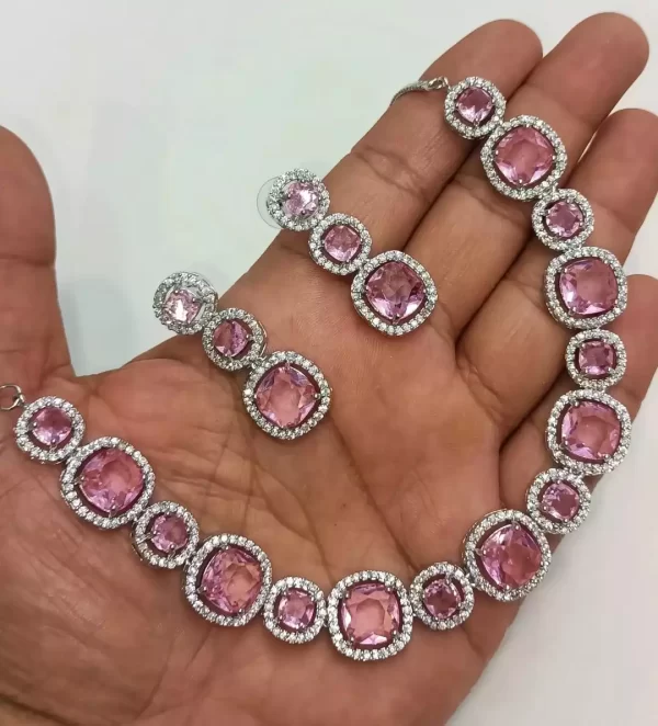 pink American diamond necklace set - Image 3