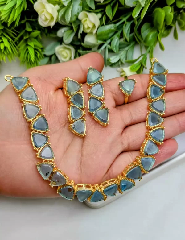 blue Egyptian necklace set with ring - Image 6