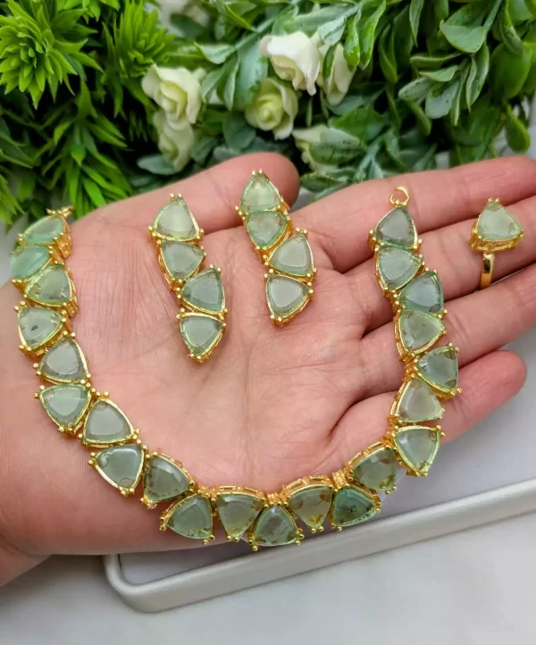 mint Egyptian necklace set with ring - Image 4