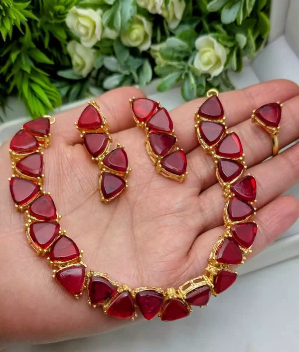 red Egyptian necklace set with ring - Image 3