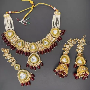 Big size kundan necklace with jhumka and teeka