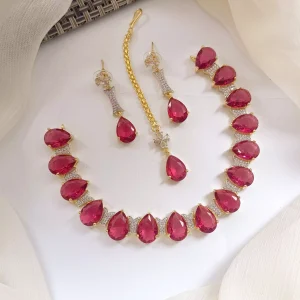 Big stone necklace set with teeka jewellery