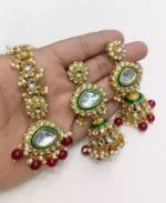 Kundan jhumki earrings with teeka - Image 3
