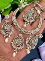 Silver plated designer necklace set - Image 5