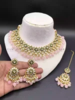 Kundan necklace set with big size teeka - Image 2