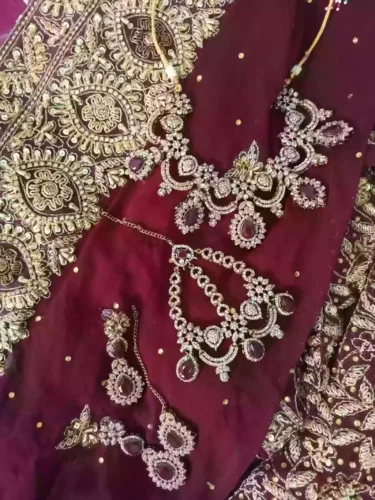 zircon bridal set with jhumar heavy jewelry