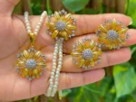 Gold plated floral pendant set