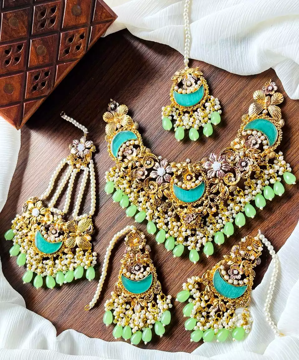 mint-19-4.webp Designer bridal jhumar set - Image 1